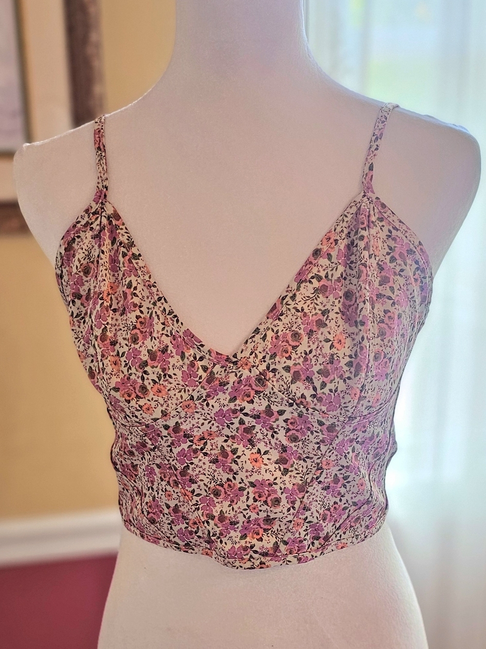 Zara Pink Floral Spaghetti-Strap Crop Top